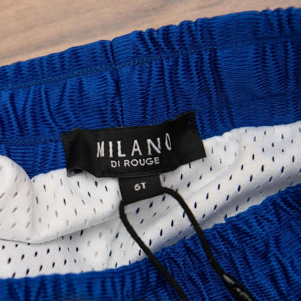 Milano Di Rouge Kids 5T Blue Mesh Athletic Shorts Designer Fashion Kid Hypebeast